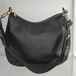Coach Black Pebble Leather Hobo Satchel Bag with Gold Accents